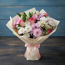 Букет цветов из:  Хризантемы, Альстромерии и Розы в Сланцах