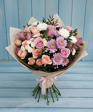 Букет цветов из:  Хризантемы, Розы и Альстромерии в Сланцах